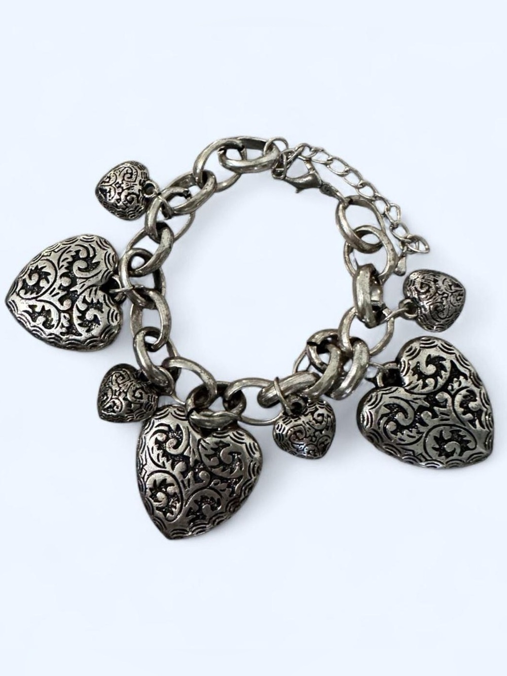 Vintage Style Silver Heart Charm Bracelet